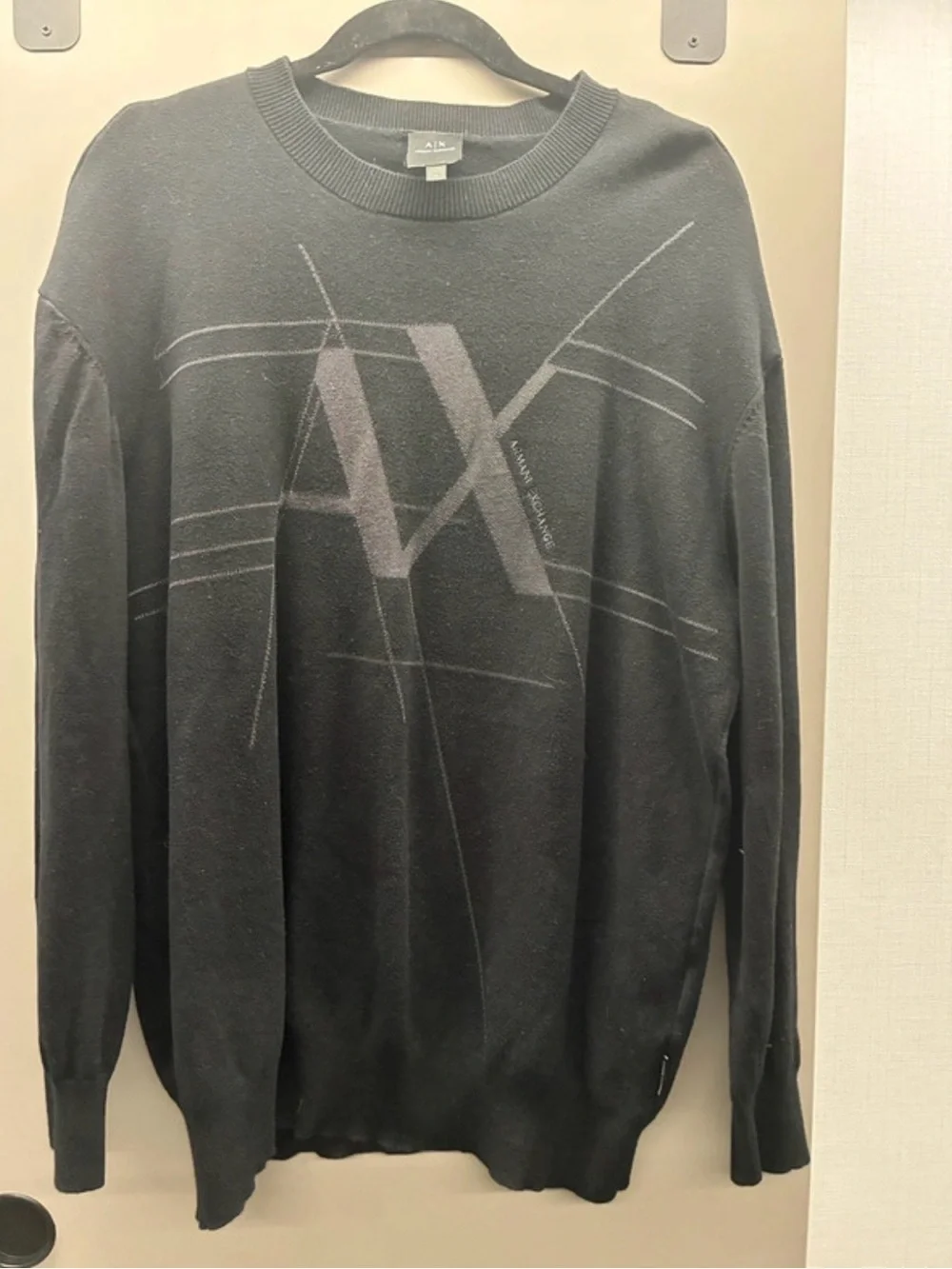 Armani Exchange Black Crewneck Sweater with Subtle Gray AX Logo